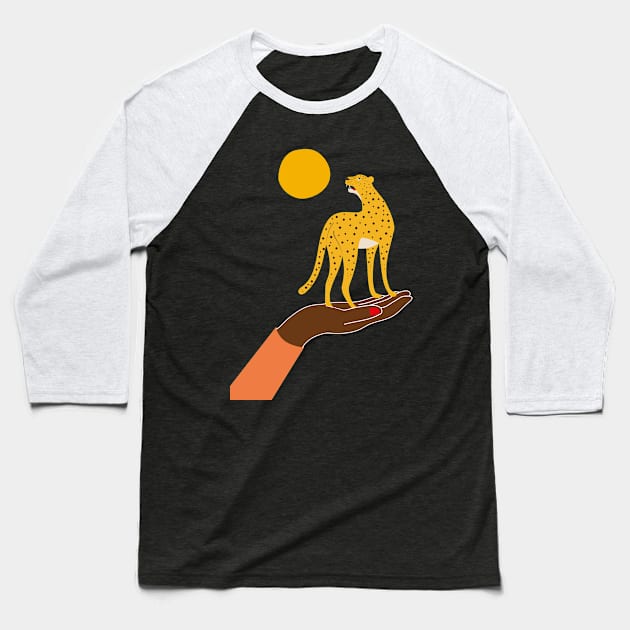 Hand, leopard and sun Baseball T-Shirt by grafart